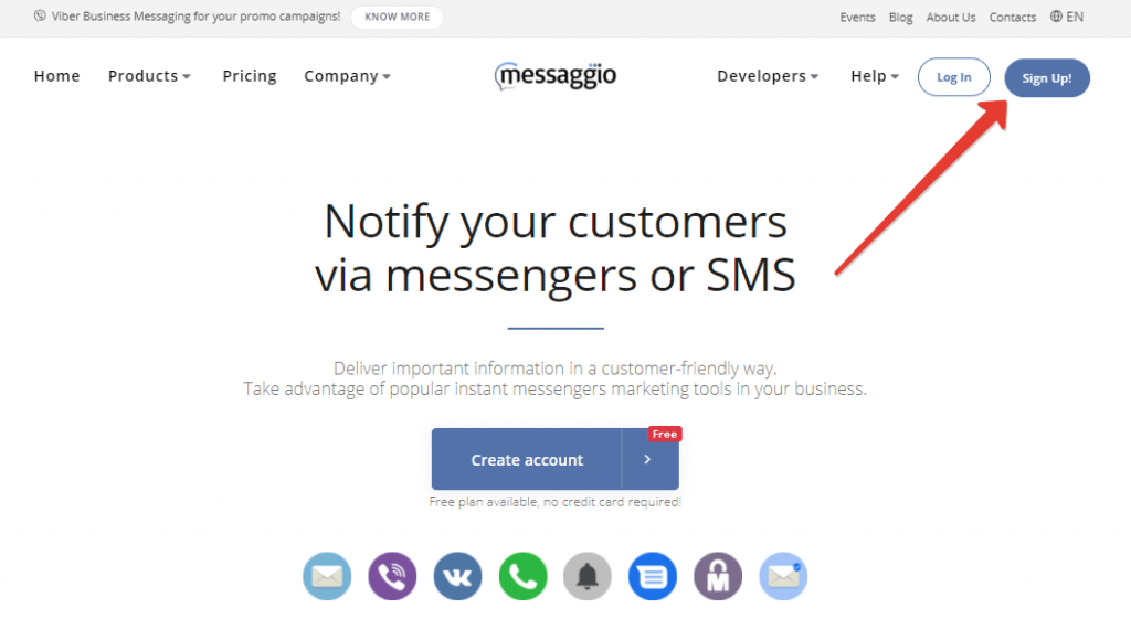 Messaggio sign up