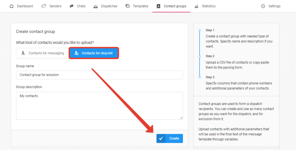 Contacts for stop-list