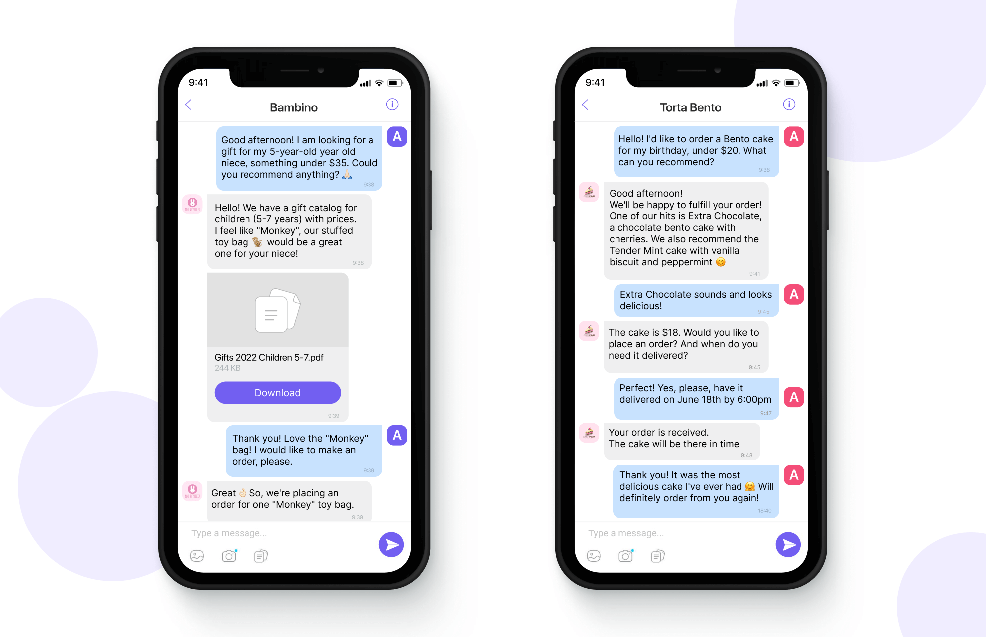 Examples of conversations in Viber Business Messages