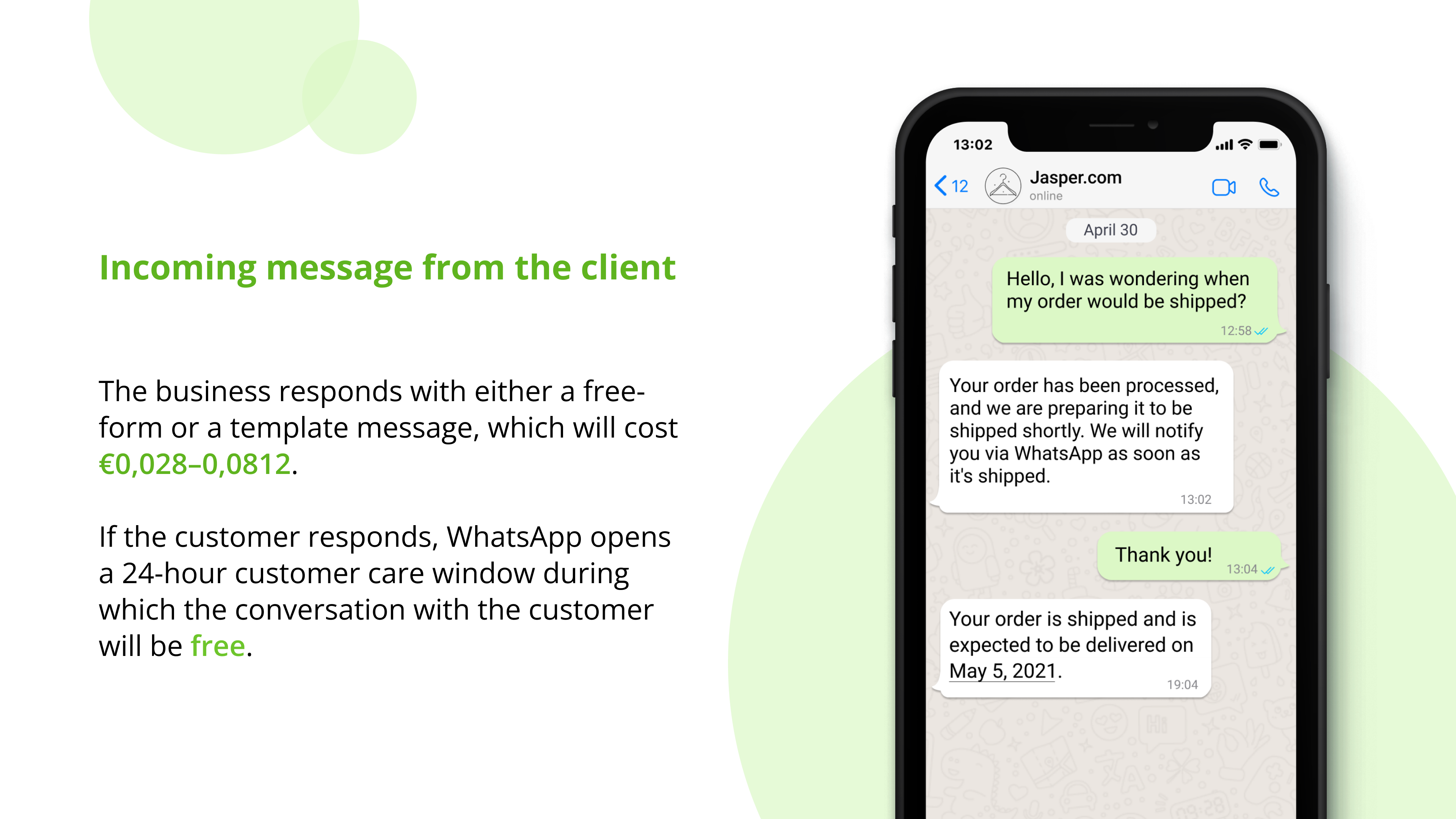 WhatsApp session: Incoming message from the client